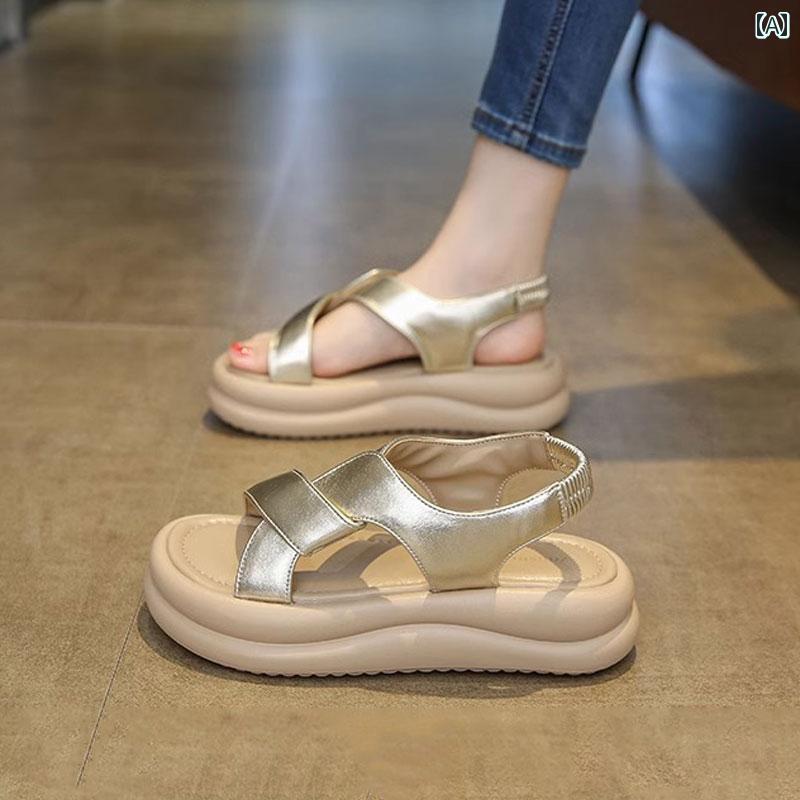 サンダル 厚底 ビーチ レディース レザー 万能 スカート向け シンプル おしゃれ カジュアル ファッション アウター 使いやすい 便利 お出かけ アーティファクト ローマ風 スポーツ(4)