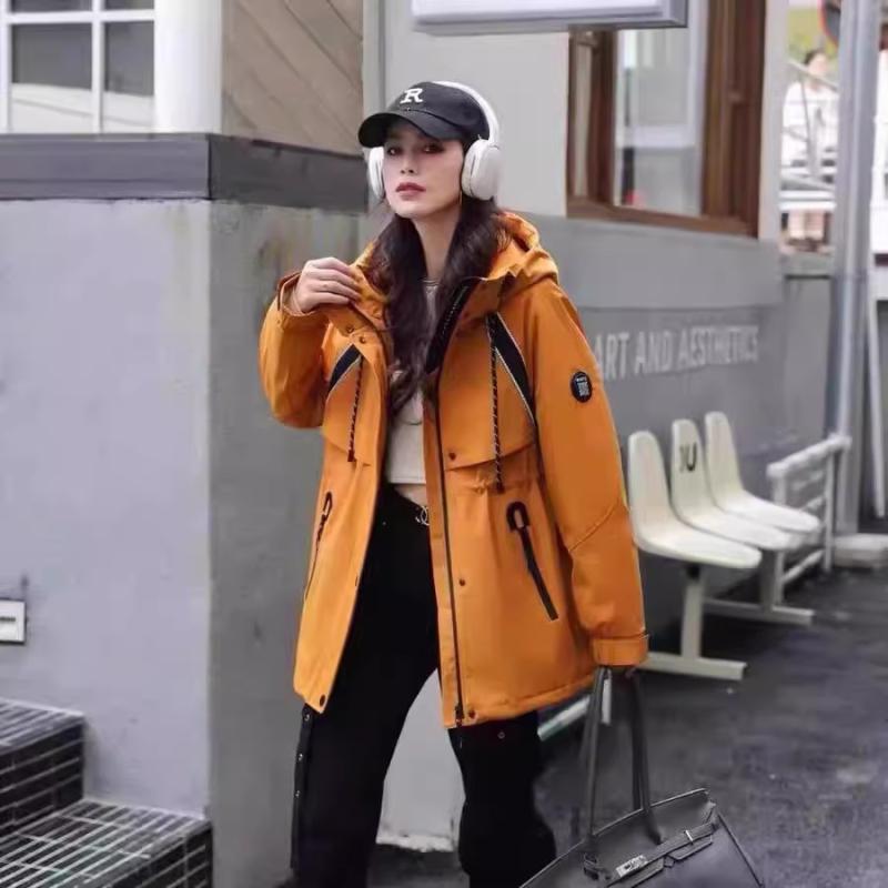 マウンテンパーカー フード付き アウトドア カジュアル おしゃれ 防風 暖かい ジャケット ゆったり 機能性 ウィンドブレーカー レディース オレンジ(4)