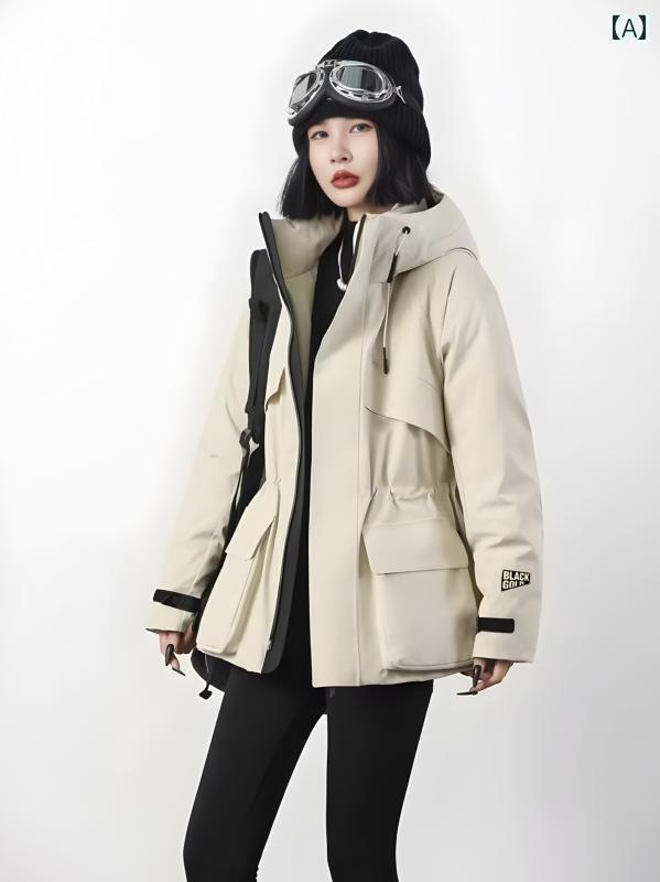 マウンテンパーカー フード付き アウトドア カジュアル おしゃれ 防風 暖かい ジャケット ゆったり 機能性 ウィンドブレーカー レディース 黒 白(4)