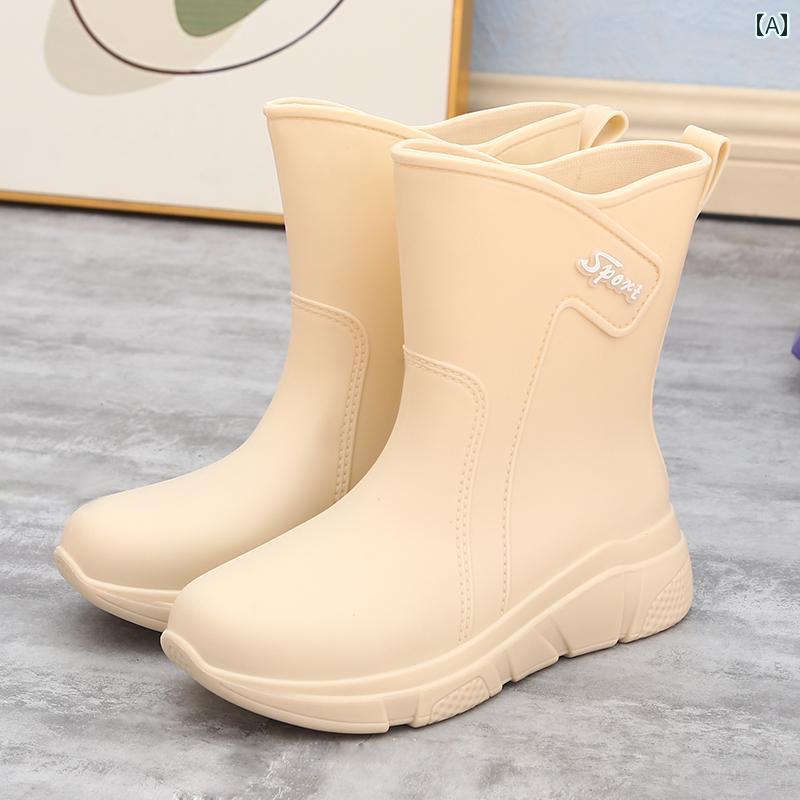 レインブーツ カバー付き ラバーシューズ レジャー アウトドア かわいい おしゃれ 軽量 防水 滑り止め ホワイト ピンク グリーン