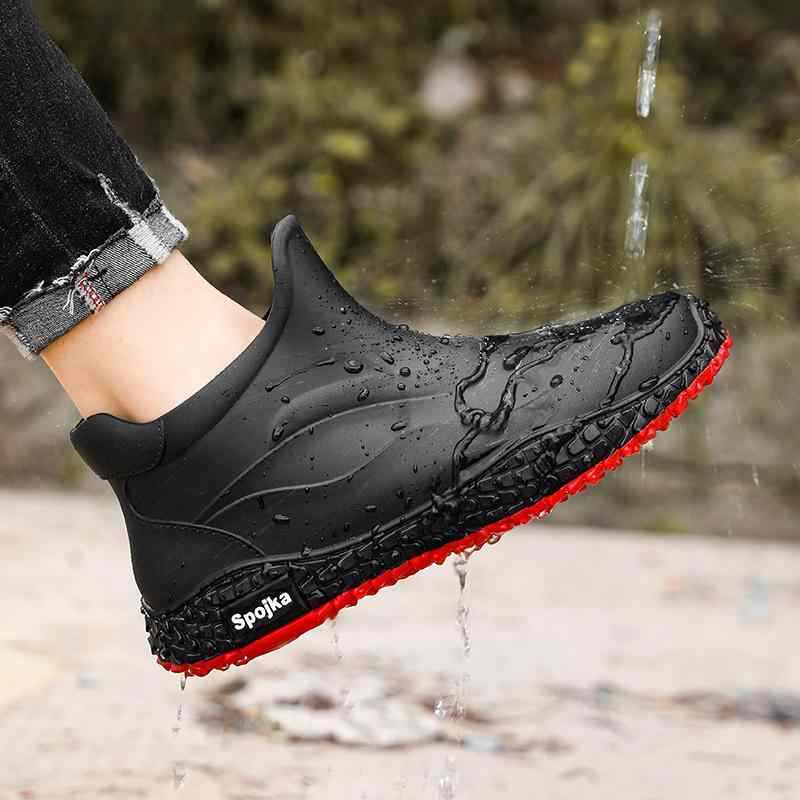 レインブーツ カバー付き ラバーシューズ レジャー アウトドア かわいい おしゃれ 軽量 防水 滑り止め イエロー ブラック