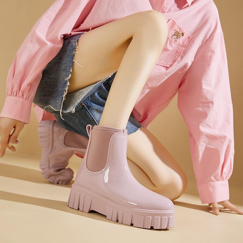 レインブーツ ショート丈 長靴 雨 防水 ウォーターシューズ カジュアル ファッション 厚底 耐摩耗 優れた 滑り止め 汚れに強い ローカット