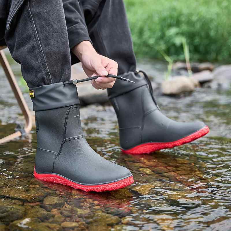 長靴 完全防水 滑り止め付き 刺し傷防止 衝撃吸収性 労働保護 工事現場 作業靴 レインシューズ ブーツ アウトドア フィッシング ブラック レッド