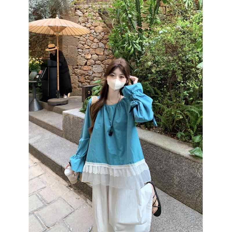 アシンメトリー ホワイトレース ヘム カジュアル ハイウエスト フレア マルチレイヤー スカート トップス エレガント セット かわいい おしゃれ 綺麗 韓国