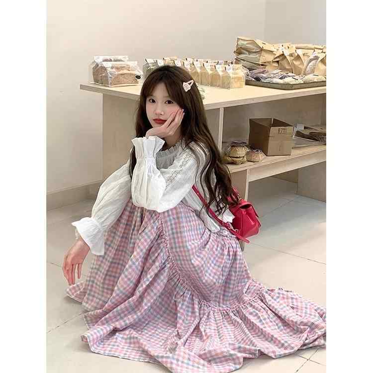 アシンメトリー ホワイトレース ヘム カジュアル ハイウエスト フレア マルチレイヤー スカート トップス エレガント セット かわいい おしゃれ 綺麗