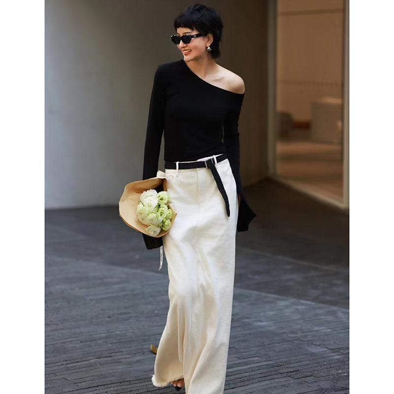 アシンメトリー ホワイトレース ヘム カジュアル ハイウエスト フレア マルチレイヤー スカート トップス エレガント セット かわいい おしゃれ 綺麗