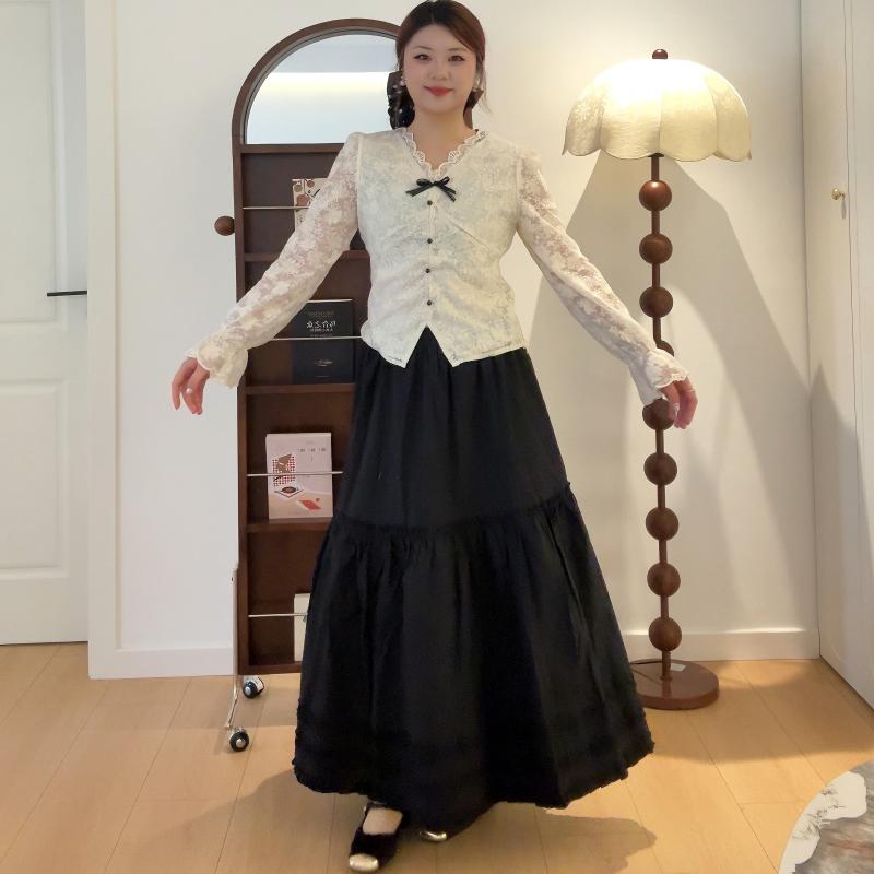 アシンメトリー ホワイトレース ヘム カジュアル ハイウエスト フレア マルチレイヤー スカート トップス エレガント セット かわいい おしゃれ 綺麗