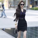 アシンメトリー ホワイトレース ヘム カジュアル ハイウエスト フレア マルチレイヤー スカート トップス エレガント セット かわいい おしゃれ 綺麗