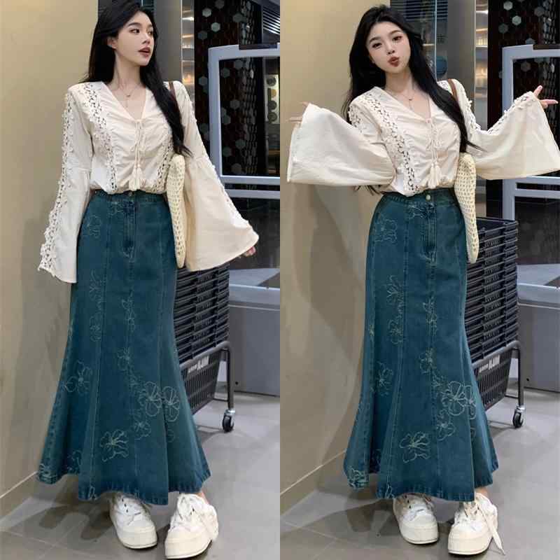 アシンメトリー ホワイトレース ヘム カジュアル ハイウエスト フレア マルチレイヤー スカート トップス エレガント セット かわいい おしゃれ 綺麗