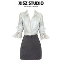 アシンメトリー ホワイトレース ヘム カジュアル ハイウエスト フレア マルチレイヤー スカート トップス エレガント セット かわいい おしゃれ 綺麗