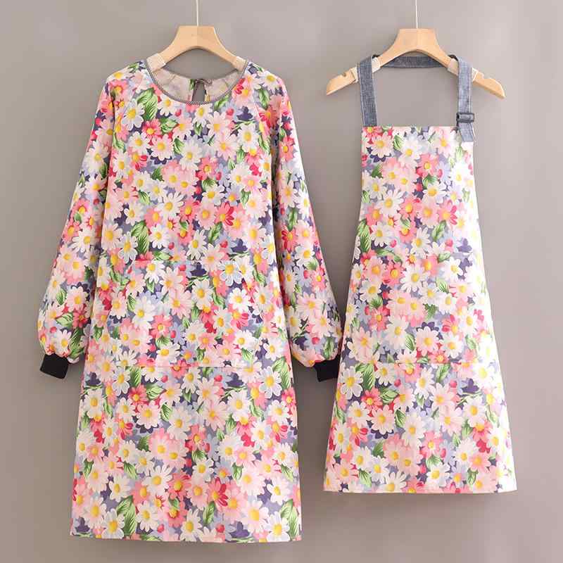 Sommelier Aprons - 中華 料理 調理 レストラン 家庭用 作業用 キャンバス エプロン 男女 かわいい ファッション 長袖 防汚 耐摩耗 花柄 フラワー