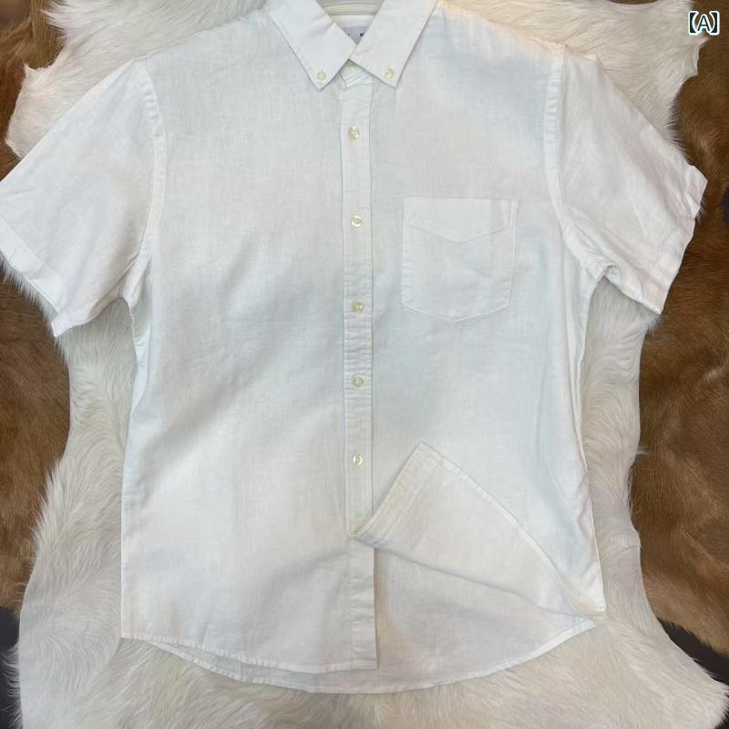 アメリカ シングル 生地の 有名な 55 リネン メンズ ソフト 服 夏 半袖 シャツ 大きいサイズ プラス 太い