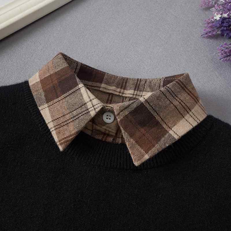 付け襟 カジュアル 韓国 セーター ベース フェイクカラー ユニセックス レジャー 刺繍 チェック柄