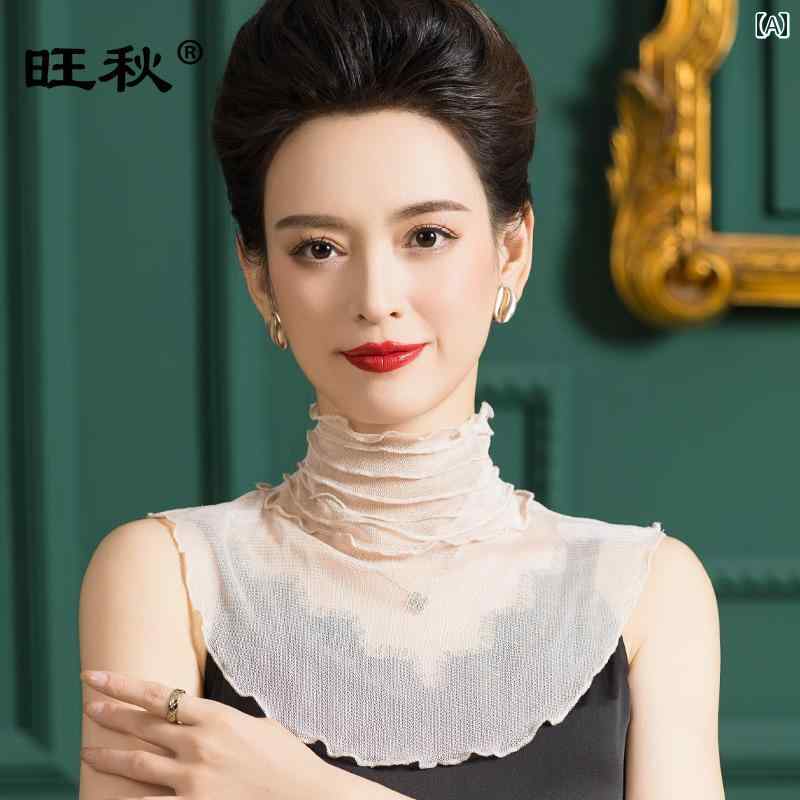 付け襟 シルク メッシュ スカーフ 女性 レディース 通気性 日焼け防止 カバー フェイクカラー ソリッド..