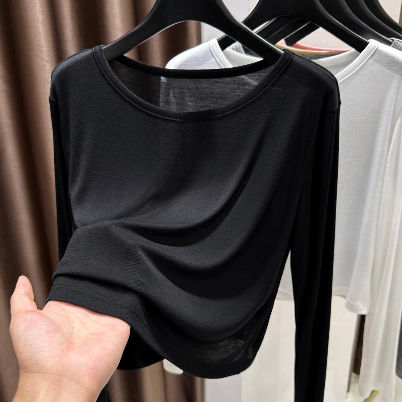 カットソー ロン Tシャツ ワッペン 女性 レディース 半袖 長袖 ファッション 夏春秋 トップス ローカット ラウンドネック ニット 薄手 ショート丈 ゆったり ブラック ホワイト ピンク グレー