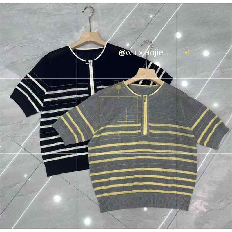 カットソー ロン Tシャツ ワッペン 女性 レディース 半袖 長袖 ファッション 夏 通勤用 ハーフジップ ラウンドネック ストライプセーター ゆったり ボーダー トップス ネイビー グレー