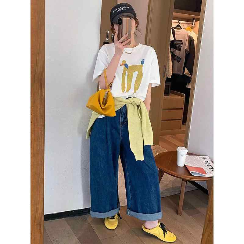 カットソー ロン Tシャツ ワッペン 女性 レディース 半袖 長袖 ファッション 夏 子犬 プリント ゆったりと アメリカン ユニーク トップ..