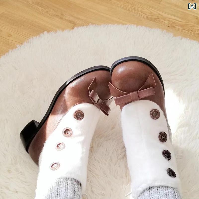 レディース ショート ブーツ メリージェーン ロリータ ケーキ プラスフリース ラビットファー ソックス..