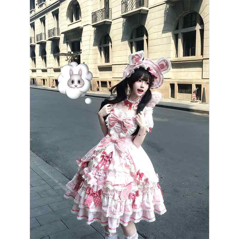ワンピース 病みかわいい プリンセスドレス ロリータ服 リボン コスチューム コスプレ衣装 ロリータ　ドレス　コスプレ 夏の リボン バニー 共同 ロリータ OP プリンセス ドレス
