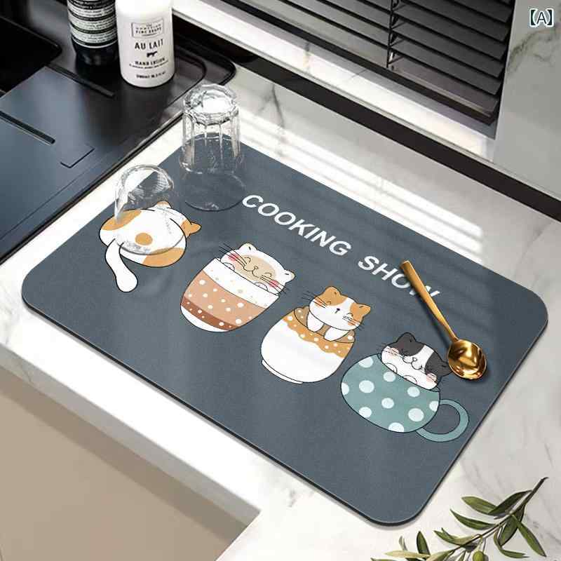 キッチンマット カウンタートップ おしゃれ 便利 フロア 排水 皿 箸 皿 カップ 置く 多機能 断熱 洗面 器 カット 可能 吸収