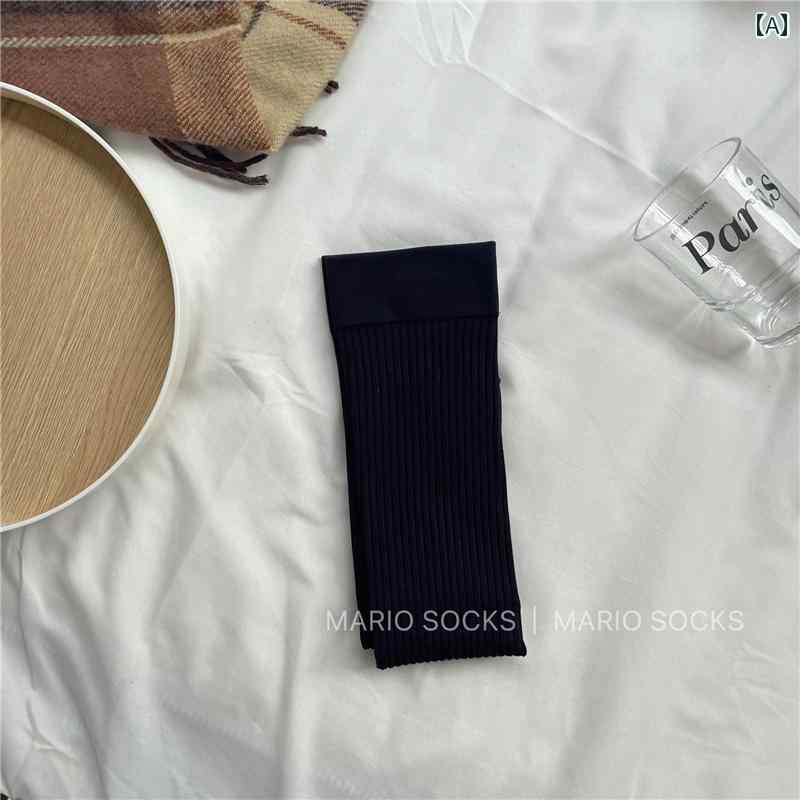 ハイ ソックス 無地 シンプル おしゃれ ファッション 圧力 瘦せ見え 韓国 レトロ ブラック ホワイト ア..