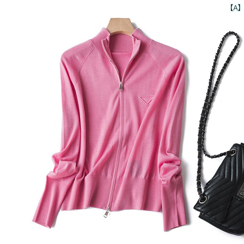 ペーパー マン シリーズ スタンドカラー ダブル ジッパー 100 % ウルトラファイン メリノウール ニットカーディガン セーター ジャケット レディース