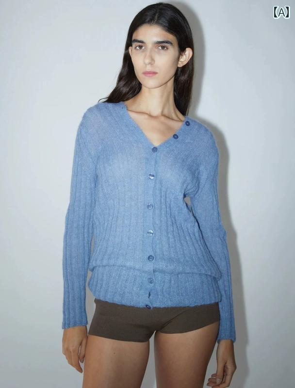 パロマ ウール ソフト ウール 混 ニットカーディガン ボタン 付き リバーシブル セーター レディース 夏用