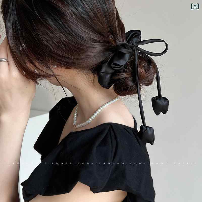 レディース ヘアゴム 髪留め リボン ポニーテール サテン おしゃれ ツイスト シュシュ アプリコット ブ..