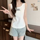 レディース サスペンダー タンクトップ インナーウェア トップス キャミソール ベスト アウター兼用 春夏 ノースリーブ ゆったり 大きいサイズ コットン 刺繍入り ブラック ホワイト