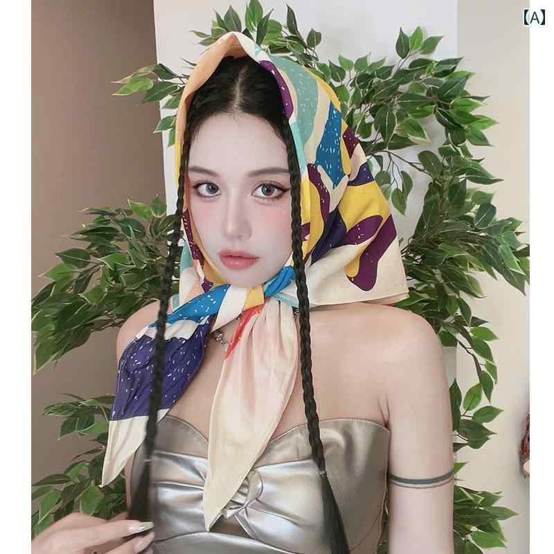 スカーフ バンダナ ターバン 包頭 レディース チューブトップ 薄手 コットン アメリカン おしゃれ ファッション スクエア レトロ ベージュ