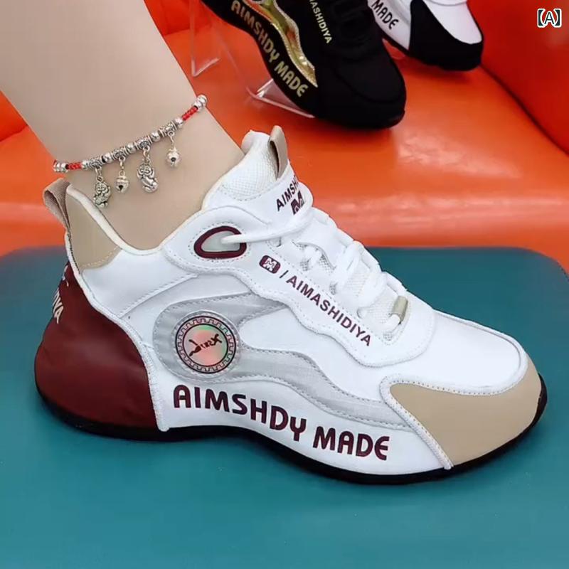 の 革 ダッド シューズ レディース ランニング シューズ 軽量 スポーツ シューズ ソフト ソール シュー..