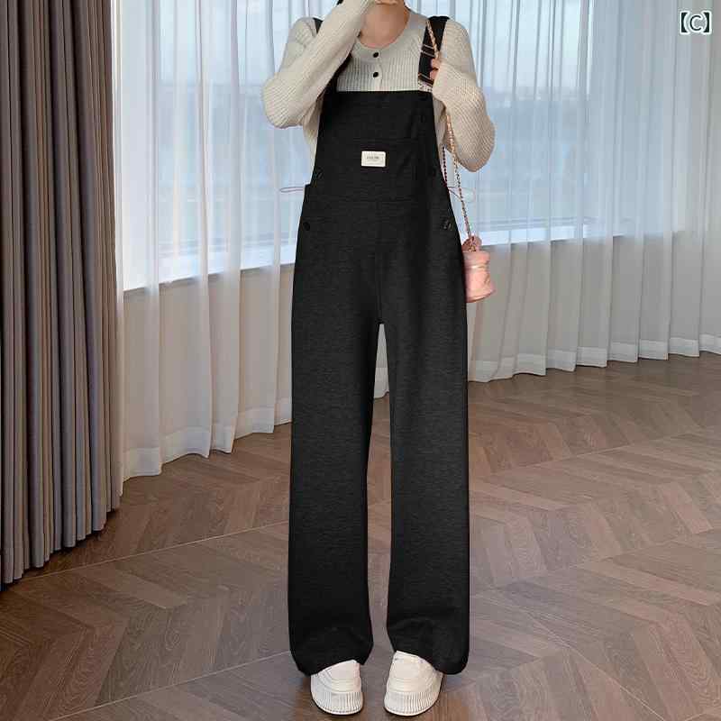 マタニティパンツ アウター用 妊婦用 カジュアル ワイド ゆったり おしゃれ かわいい お腹をサポートする 厚手 暖かい ピンク ブラック 3