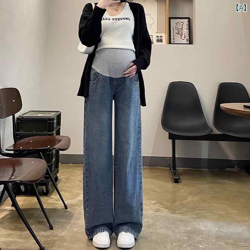 マタニティパンツ アウター用 妊婦用 カジュアル ワイド ゆったり おしゃれ かわいい お腹をサポートする 厚手 暖かい ブルー ブラック グレー