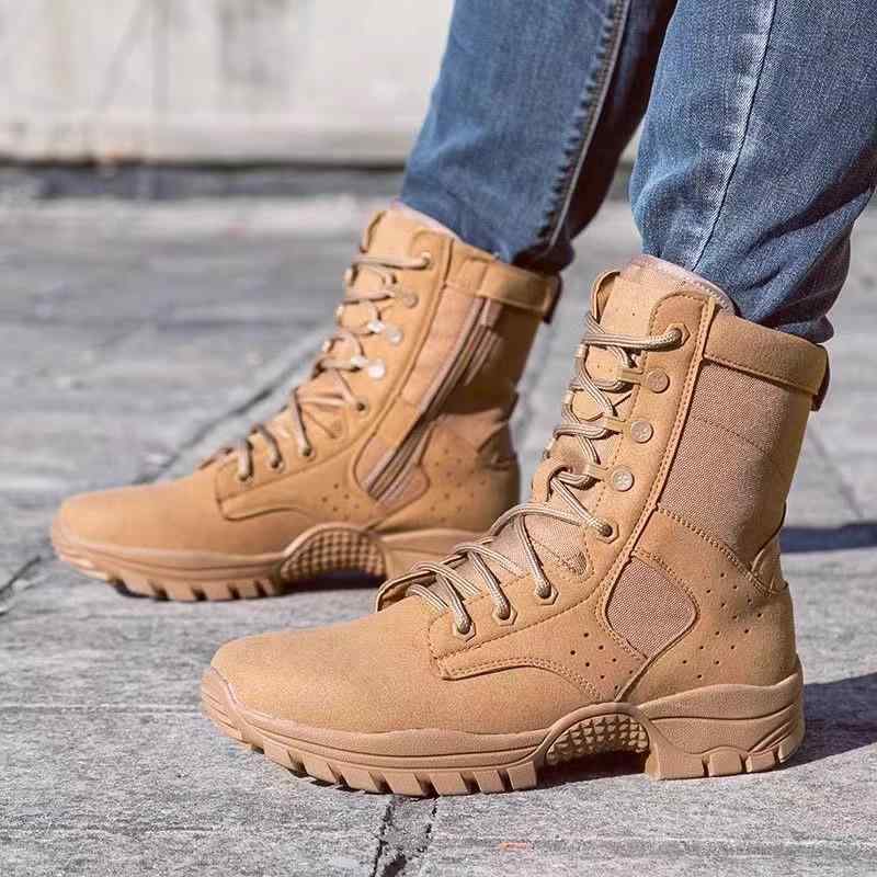 ブーツ 歩きやすい メンズ 軽量 ハイカット 防水 耐パンク 耐摩耗 夏 シンプル おしゃれ カジュアル ファッション お出かけ アウター 使いやすい 便利 砂漠 アウトドア キャンプ トレーニング ブラウン