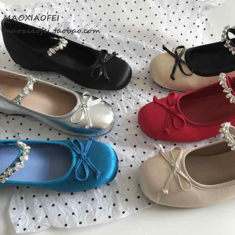 スプライシング チェーン飾り バレエシューズ 格子縞 女性 レディース MAO 5 CM 身長 アップ フレンチ メリージェーン 夏 レッド ラインストーン