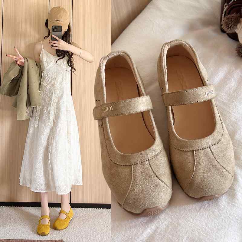 スプライシング チェーン飾り バレエシューズ 格子縞 女性 レディース フレンチ レトロ メリージェーン フラット ワン ストラップ ガール