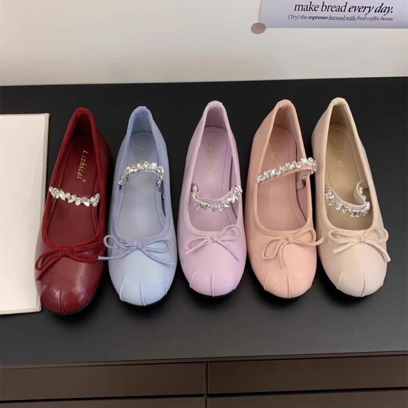 スプライシング チェーン飾り バレエシューズ 格子縞 女性 レディース フラット ラインストーン フレンチ イブニング ジェントル ボウ メリージェーン