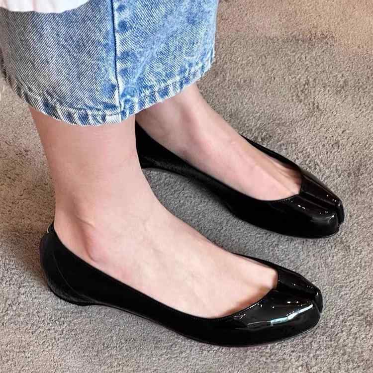 スプライシング チェーン飾り バレエシューズ 格子縞 女性 レディース 革 レッド スプリットトゥ 浅口 メリージェーン フラット