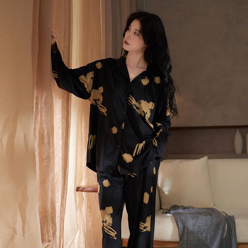 コントラスト バインディング ノッチネックライン ノットフロント ラウンジセット 上下 パジャマ レデ..