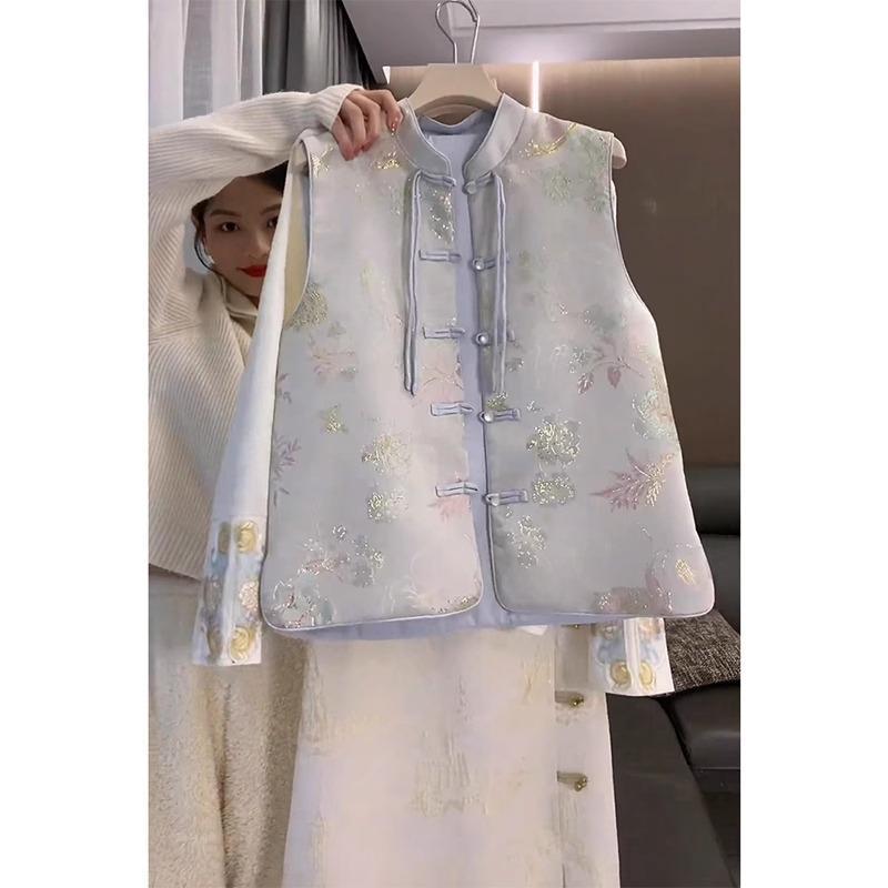 チャイナドレス レディース スカート ワンピース 上下セット 春 中華風 高級感 ベスト ハイウエスト