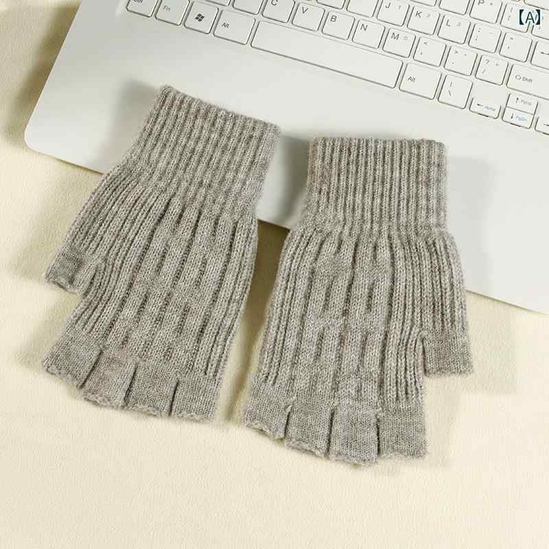 指なし手袋 おしゃれ グローブ ハーフフィンガー 滑りにくい 2024 暖かい レス 秋冬 学生 タッチスクリーン 男性用 グレー ブラウン ブラック(4)