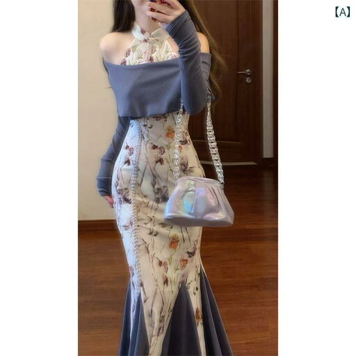 チャイナドレス レディース ハイウエスト Aライン スカート ワンピース 上下セット 秋 スリムフィット 大きいサイズ 中華風 チャイナドレス レディース ハイウエスト Aライン スカート ワンピース 上下セット 秋 スリムフィット 大きいサイズ 中華風