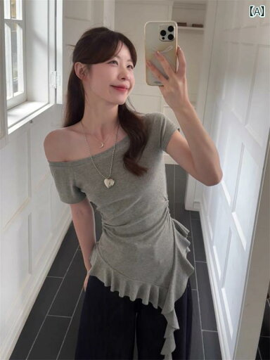 レディース チュニック シャツ 半袖 レディース チュニック シャツ 半袖 Pure Desire Hot Girl 策略 半袖 Tシャツ レディース 夏の 不規則な フリル ウエスト スリム トップ レディース チュニック シャツ 半袖 レディース チュニック シャツ 半袖 Pure Desire Hot Girl 策略 半袖 Tシャツ レディース 夏の 不規則な フリル ウエスト スリム トップ