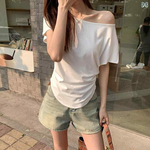 レディース チュニック シャツ 半袖 レディース チュニック シャツ 半袖 女性用 ワンショルダー 半袖 Tシャツ 実物 写真 2025新 ウエスト スリム 斜め 肩 鎖骨 露出 トップ レディース チュニック シャツ 半袖 レディース チュニック シャツ 半袖 女性用 ワンショルダー 半袖 Tシャツ 実物 写真 2025新 ウエスト スリム 斜め 肩 鎖骨 露出 トップ