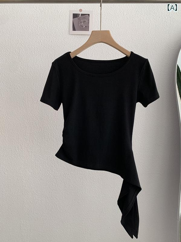 レディース チュニック シャツ 半袖 レディース チュニック シャツ 半袖 Omalai ラウンドネック 半袖 ストラップ ウエスト スリット 不規則な 無地 Tシャツ トップ レディース 夏の 韓国 ファッション 3406