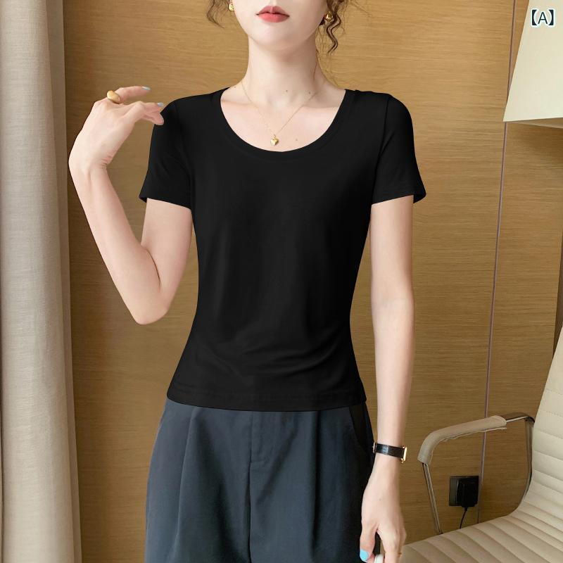 レディース チュニック シャツ 半袖 レディース チュニック シャツ 半袖 グレー モーダル ラウンドネック 半袖 Tシャツ レディース 2025夏 右 肩 冷感 スリムフィット 半袖 ウエスト トップ