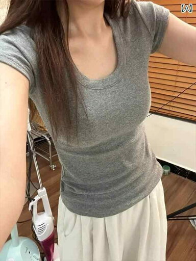 レディース チュニック シャツ 半袖 レディース チュニック シャツ 半袖 グレー 右 肩 U ネック 半袖 Tシャツ レディース 夏 2025 アメリカン ホット ガール スリムフィット ウエスト ショート トップ レディース チュニック シャツ 半袖 レディース チュニック シャツ 半袖 グレー 右 肩 U ネック 半袖 Tシャツ レディース 夏 2025 アメリカン ホット ガール スリムフィット ウエスト ショート トップ