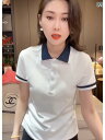 ポロシャツ レディース 半袖 ポロ カラー 半袖 Tシャツ レディース 2025 夏の ファッション 西洋 対照的な 色の シック シャツ トップ カレッジ