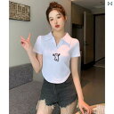 ポロシャツ レディース 半袖 夏 スリムフィット ショルダー 半袖 Tシャツ レディース ホワイト デュー ショート ポロシャツ ホット ガール トップ コットン イン