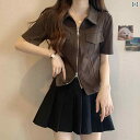 ポロシャツ レディース 半袖 大きいサイズ ポロ ダブル ジッパー 半袖 右 肩 Tシャツ 女性用 夏の スタイル mm ショート スリムトップス 風で 肉を カバー します